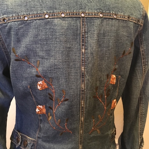 Denim Jacket Embroidered Rhinestone Jean Jacket - Picture 4 of 8